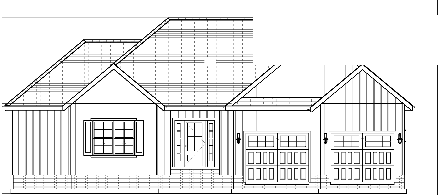 Dillon Cove front elevation — board and batten with brick and a front-entry two-car garage