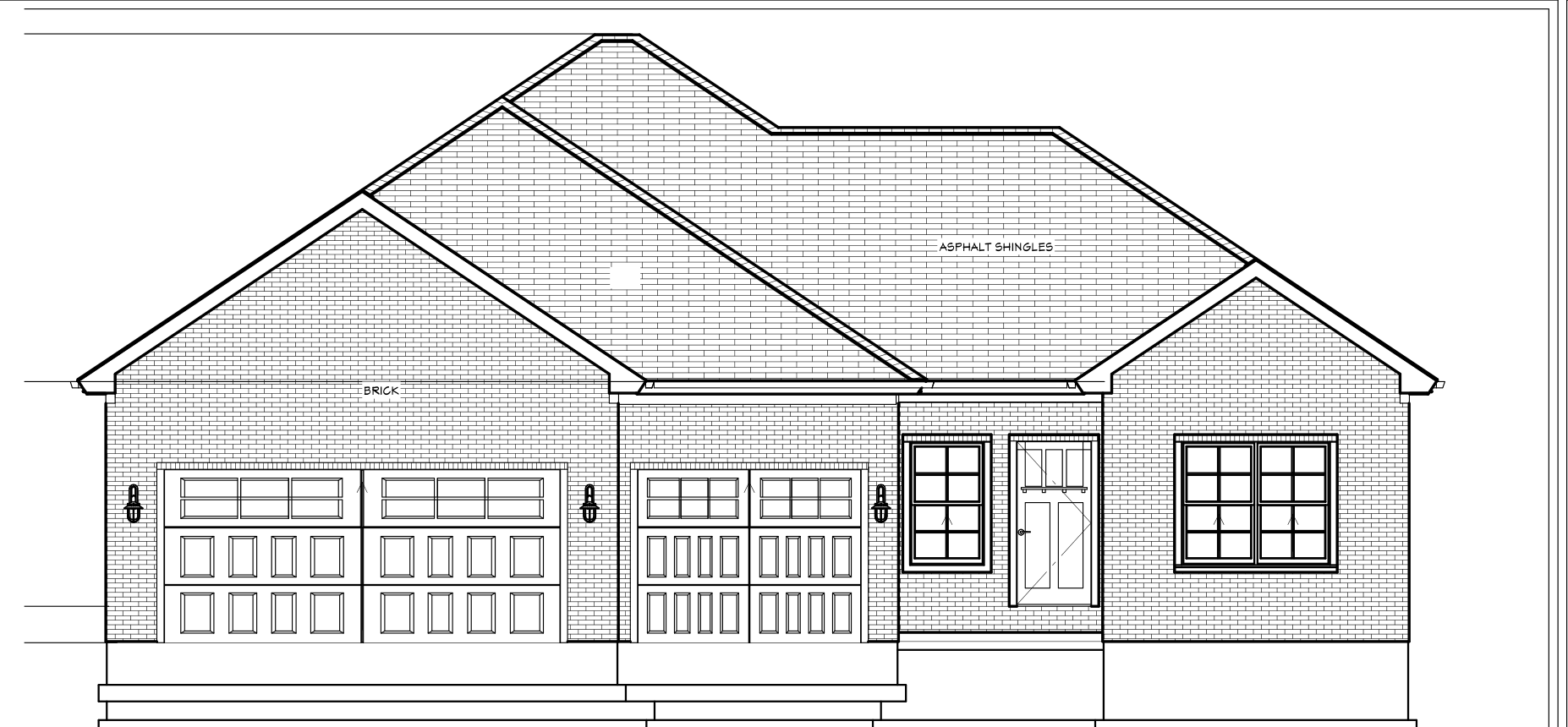 The Tanglewood elevation &mdash; all brick with a three-car front-entry garage
